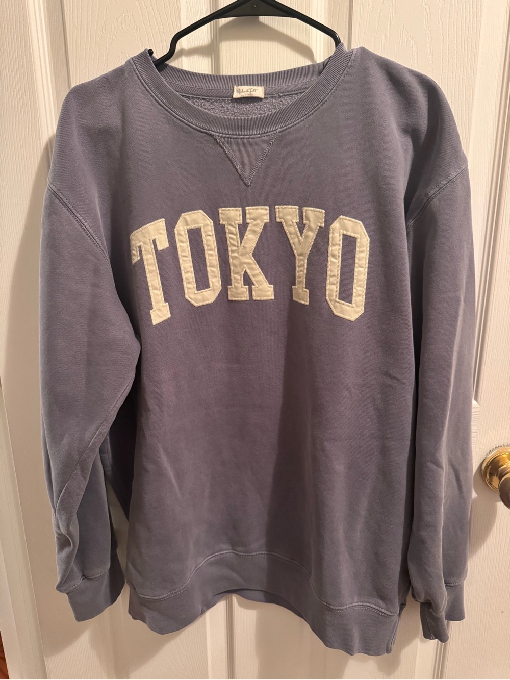 Brandy Melville Dusty Blue 'TOKYO' Crewneck with Cream Letters
